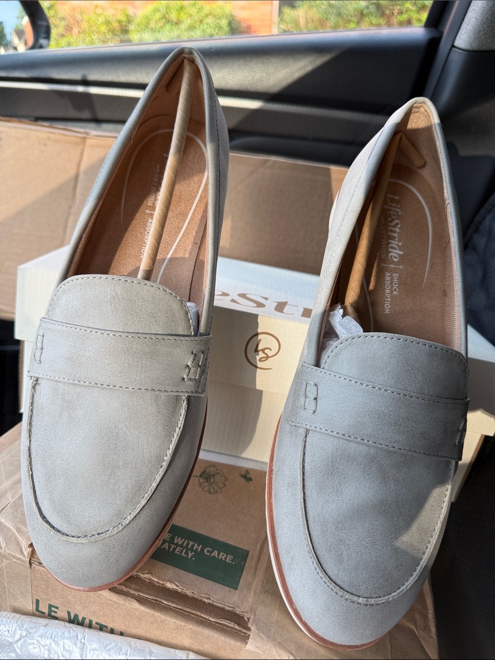 LifeStride Zee Penny Loafers Light Gray Suede Wide Width Size 11W NIB